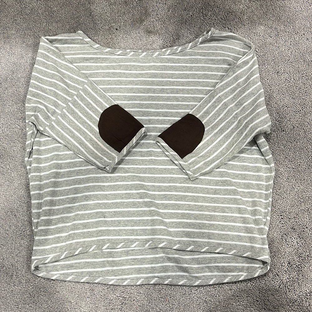 Striped Monteau Cropped Shirt with Elbow Patches